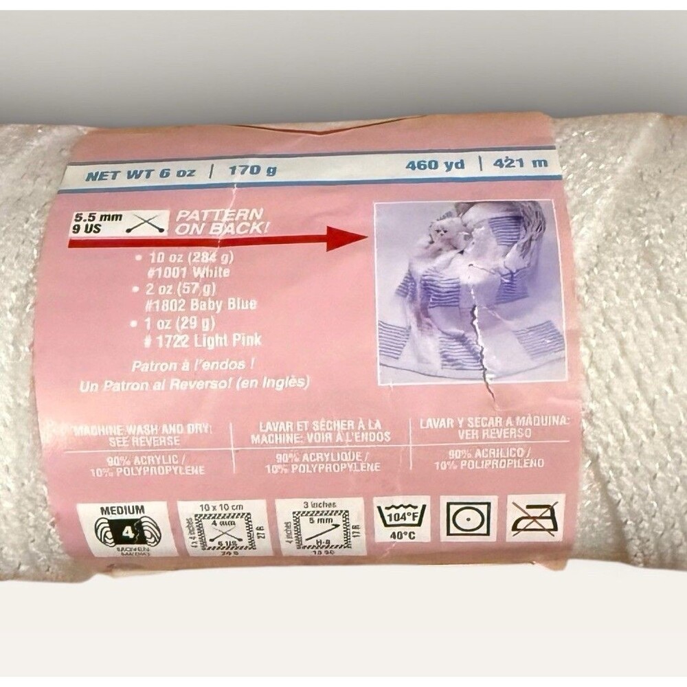 Red Heart Baby Econo Yarn White 6oz Medium (4) Acrylic Polypropylene - Picture 2 of 3